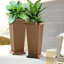 FENCY Set of 2 Tall Planters for Outdoor Plants, 24 Inch Large Tapered Pots with Drainage Trays, Weather-Resistant Plastic Plant Containers for Patio, Porch, Garden, Front Door Decor,Brown, Striped by CozyNest Decor