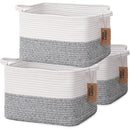 COMFY-HOMI 3-Pack Cotton Rope Woven Basket with Handles for Shelves, Book, Cloth Basket|Dog Toy Basket for Organizingy|13.5" x 11" x 9.5" for Bedroom（White/Grey） by TinyTreasures Baby Boutique
