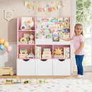 FOTOSOK 47'' Kids Bookcase and Bookshelf, Multifunctional Bookcase with 5 Storage Cubbies and 3 Movable Drawers, Toy Storager Display Stand, Toy Storage Organizer for Bedroom, Playroom, Hallway, Pink by TinyTreasures Baby Boutique