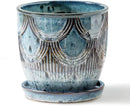 Ceramic Planter Pot, 5in, Reactive Glaze Blue, Indoor Outdoor Usage, with Drainage Hole and Saucer by GreenHaven Gardens