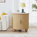 Farmhouse Round End Table with Charging Station, 24" Large Fluted Sofa Side Table with Sliding Tambour Door & Storage, Mid-Century Wood Nightstand for Living Room, Bedroom (Natural) by CozyNest Decor