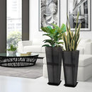 KOL 25'' & 28'' Tall Glazed Planter with Saucer, Set of 2, Galvanized Steel Planter Metal Pots for Indoor & Outdoor Use, Decorative Flower Plant Pots with Drainage Hole for Porch, Patio, Deck - Black by GreenHaven Gardens