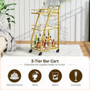 Bar Cart, 3-Tier Bar Cart for The Home, Home Bar Serving Cart with Glass Holders, Beverage Cart for Kitchen, Dining, Party Room, Gold BC03GD by CozyNest Decor