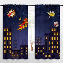 Super Hero Rod Pocket Blackout Curtains for Boy Girl Bedroom, Exploding City Starry Cartoon Skyline Home Energy Efficient Light Filtering Window Curtain for Living Room, 63x63 inch by TinyTreasures Baby Boutique