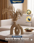 Hug Donut Decorative Vase Set - Tan Modern Rustic Farmhouse Style Vases Home Decor,Matte Ceramic Decorations for Living Room Shelf, Bookshelf Mantle Entryway Table Centerpiece or Console Décor(Brown) by CozyNest Decor