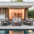 Wicker Patio Furniture Sets - 8 Piece Outdoor Rattan Furniture Conversation Sets with 4 Swivel Rocker Chairs, Rattan Sofa, Wicker Ottomans and Coffee Table, Brown/Grey Cushion by GreenHaven Gardens