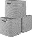 OIAHOMY Storage Cubes 11 Inch Bins-3-Pack, Cotton Rope Woven Baskets for Organizing, Square Storage Baskets for Shelves, Classroom, Kids Toy Bins, Closet, Baby Nursery-Grey by TinyTreasures Baby Boutique