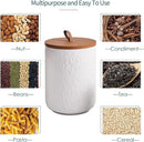 JOJUNO White Ceramic Canister Set with Wooden Lid, 3-Piece Airtight Food Storage Jars for Kitchen Counter - Flour, Sugar, Coffee, Tea, Spice - Small, Medium, Large Sizes - Stone Texture by CozyNest Decor
