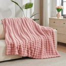 NEWCOSPLAY Faux Fur Queen Blanket Pink Bubble Blanket Thick Warm Soft for Couch Sofa Bed 550GSM (Pink, Queen(90"x90")) by CozyNest Decor