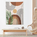 Abstract Bohemian Mid Century Tapestry, Tropical Leaves Modern Geometric Archway Minimalist Bohemian Botanical Aesthetic Wall Hanging, Sage Green Gold Home Decor Art for Bedroom 60x60 Inch by CozyNest Decor