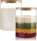 Food Storage Jars,2pack-105 Ounces3100ML -Stackable Glass Storage Containers Clear Glass Food Canister with Bamboo Lid Airtight For Serving Tea, Coffee, Flour, Sugar, Candy, Cookie, Spice and More by CozyNest Decor