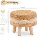 Handwoven Round Ottoman, Natural Water Hyacinth Outdoor Patio Pouf Seagrass Low Stool with Wood Legs, Soft Padded Footrest for Living Room Bedroom Garden, White by CozyNest Decor