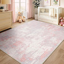 Washable Area Rugs 4'x6' Non-Slip Modern Abstract Soft for Living Room Entryway Bedroom Nursery, Print Pattern, Grey Pink by TinyTreasures Baby Boutique