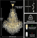 H65'' Gold Tree Branch Crystal High Ceilings Chandeliers, 27-Lights Modern K9 Crystal Staircase Chandeliers, D48'' Foyer Chandelier for High Ceiling, Luxury Large Living Room Chandelier by CozyNest Decor