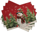 Snowman Christmas Red Placemats Set of 4 Xmas Tree Cardinal Snowflakes Linen Table Mats Seasonal Winter Holiday Place Mats Washable Placemat for Party Kitchen Dining Outdoor Indoor Decor by CozyNest Decor