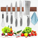 Magnetic Knife Holder for Wall, Magnetic Knife Strip No Drilling 16 Inch, Walnut Wood Magnet knife holder strip with 2 Hooks, Powerful Magnet Knife rack for Kitchen Utensils, Knives and Tools