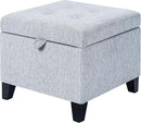 Adeco 18 Inch High Cube Ottoman Storage, Linen Chair Foot Stools, Upholstered Vanity Stool with Hinged Lid, Solid Wood Legs by CozyNest Decor