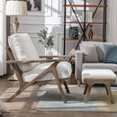 Wahson Mid Century Arm Chair and Ottoman Set, Upholstered Accent Armchair with Wood Frame and Linen Cushions, Leisure Slipper Chair for Living Room/Bedroom, Cream by CozyNest Decor