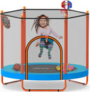 Ativafit 60'' Rebounder Trampoline Indoor Outdoor for Kids Ages 1-8, 5 FT Recreational Toddler Trampoline with Safety Enclosure Net Gifts with Basketball Hoop Dartboard Ocean Bal by TinyTreasures Baby Boutique
