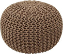 Ornavo Home Pouf Ottoman Foot Rest - 100% Cotton Pouffe - Hand Knitted Cable Braid Cord - Boho Round Stuffed Ottoman for Living Room, Bedroom - Taupe/Brown by CozyNest Decor