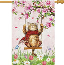 Heyfibro Spring Cute Cat Welcome Garden Flag 28x40 Inch Double Sided Burlap, Summer Magnolia Butterfly Flower Floral Yard Banner for Seasonal Holiday Farmhouse Outdoor Decor(ONLY FLAG) by GreenHaven Gardens