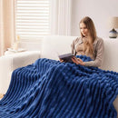 NEWCOSPLAY Super Soft Twin Blanket Navy Premium Silky Flannel Fleece 3D Ribbed Jacquard Lightweight Bed Blanket All Season Use (Navy Ribbed, Twin(60"x80")) by CozyNest Decor