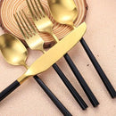 Matte Silverware Set Gold Flatware Set with Hexagon Handle 20 Pieces 18/0 Stainless Steel Cutlery Set Wedding Housewarming Gift Service for 4 (Matt black gold) by CozyNest Decor