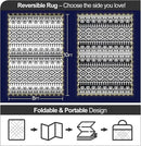 8x10ft Waterproof Outdoor Rug with LED Lights, Bohemia Reversible Plastic Straw Mat for Patio RV Camping Picnic Balcony Beach Deck Indoor Outdoor Carpet, Black&White by CozyNest Decor