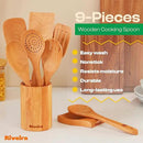 Riveira Cherry Wooden Spoons for Cooking Set of 9 – Natural Cherry Wooden Cooking Utensils, Wooden Spatula, Wooden Spoon - Premium Quality Wooden Utensil Set for Non-Toxic Cooking by CozyNest Decor