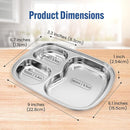Korean Stainless Steel Divided Plates, Kids Toddlers Babies Tray, BPA Free, Diet Food Control, Camping Dishes, Compact Serving Platter, Dinner Snack, 3 Compartment Plate Silver, Set of 2 by TinyTreasures Baby Boutique