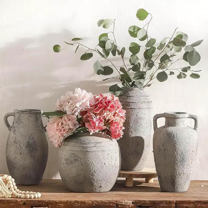 Large Ceramic Rustic Vase,11.3 inch Tall Farmhouse Flower Vase with 2 Handles for Home Decor, Living Room Entryway Table Centerpiece Decor, photo 7 of 7