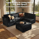 Modular Sectional Sofa, 130.7" L Shaped Couch Set for Living Room, 4-Seater Comfy Cloud Couches with Movable Ottoman, DIY Combination, Plush Corduroy, Black by CozyNest Decor