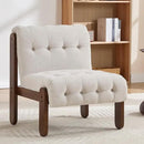 Modern Armless Accent Chair for Living Room, Soft Beige Linen Button Tufted Upholstered Lounge Reading Chair with Walnut Wood Frame by CozyNest Decor