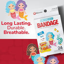 BioSwiss Bandages, Mermaid Shaped Self Adhesive Bandage, Latex Free Sterile Wound Care, Fun First Aid Kit Supplies for Kids, 24 Count by TinyTreasures Baby Boutique