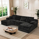 Modular Sectional Sofa Cloud Sectional Couch, 135" Comfy Fluffy U Shaped Black Couches for Living Room, Deep Seat Memory Foam Plush Corduroy Boneless Couch Sectionals with Right Facing Chaise Sofa by CozyNest Decor