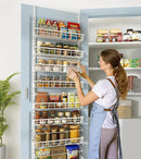 Over The Door Pantry Organizer, Wall Mount Spice Rack, Pantry Hanging Storage and Organization, 8 Adjustable Baskets Heavy-Duty Metal for Home & Kitchen, Back of Door Seasoning Rack - White by CozyNest Decor
