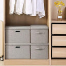 Large 17 36 Quart Collapsible Stackable Storage Bins with Lids, 1 Pack Beige Foldable Fabric Closet Storage Boxes with Lids, 4 Handles Toy Heavyduty Dark Gray Linen Storage Cube Box by CozyNest Decor
