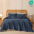 PHF 100% Cotton Waffle Weave Blanket Queen Size, Soft Lightweight Breathable Cozy Summer Blankets for Bed, Luxury Aesthetic Woven Bedding for Home Decor, 90"x90", Dark Navy by CozyNest Decor