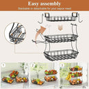 3 Tier Fruit Basket for Kitchen Counter, Fruit Bowl with 2 Banana Hooks Mesh Top, Multifunctional Detachable Sturdy Kitchen Storage Organizer for Vegetables Snacks Onion Potato, Black by CozyNest Decor