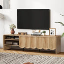 ORRD 63'' TV Stand, Modern TV Console Table Wave Panel Television Stands Entertainment Media Center with Storage Compartment and Sliding Door for Living Room (Natural) by CozyNest Decor