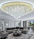 53.7'' Modern Crystal Big Large Chandeliers LED Dimmable Flush Mount Ceiling Chandeliers for Living Room High Ceiling Entrance Foyer Lobby Bedroom Gold by CozyNest Decor
