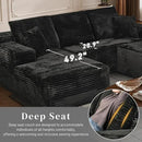 Modular Sectional Sofa Cloud Sectional Couch, 107" Comfy Fluffy U Shaped Black Couches for Living Room, Deep Seat Memory Foam Plush Corduroy Boneless Couch Sectionals with Left Facing Chaise Sofa by CozyNest Decor