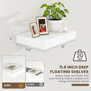Deep Floating Shelves for Wall | 12 Inch Deep White Floating Shelves Set of 2 | 16W x 12D Rustic Wood Wide Wall Shelves | Bookshelf Laundry Shelf TV Shelf by CozyNest Decor