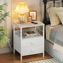Furologee Night Stand with Charging Station, Bedside Table with Fabric Drawers, End Table with USB Ports & Outlets, White Nightstand with Storage Shelf & Hooks, for Living Room/Bedroom, White by CozyNest Decor
