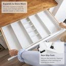 Adjustable Kitchen Drawer Organizer for Utensils and Junk, Food-Safe Contract Grade with 100% Sustainable Wood, Expandable from 19 to 33 Inches Wide - White Bamboo by CozyNest Decor