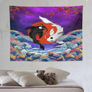 Houselerax Japanese Koi Fish Tapestry, Yin Yang Big Wave Cherry Blossom Tapestries Wall Hanging for Bedroom Living Room Office Decor 80"x60" by CozyNest Decor