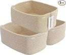 Small Woven Storage Baskets 12“X8”X5“ Decorative Rope Bins for Organizing Shelves, Closets, and Toys, Empty Gift Baskets, Cute Organizer Basket for Home and Office (oatmeal, regular) by CozyNest Decor