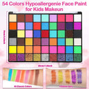 Professional Face Painting Kit for Kids and Adults – 54 Color Water Activated Cosplay Makeup Kit, Non-Toxic Body Paint with Stencils, Gems, Brushes– for Halloween FX, Bday Parties, School Event by TinyTreasures Baby Boutique