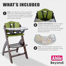 Abiie Beyond Junior Wooden High Chair with Tray - Adjustable and Convertible High Chair for Babies and Toddlers - 6 Months to 250 Lb - Water Resistant - Mahogany Wood/Olive Cushion by TinyTreasures Baby Boutique