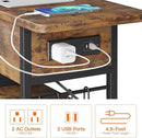 End Table with Charging Station, Flip Top Nightstand with USB Ports and Outlets, Couch Side Table with Fabric Bag and Hooks, Bedside Table for Space Saving, Living Room, Bedroom (Rustic Brown) by CozyNest Decor